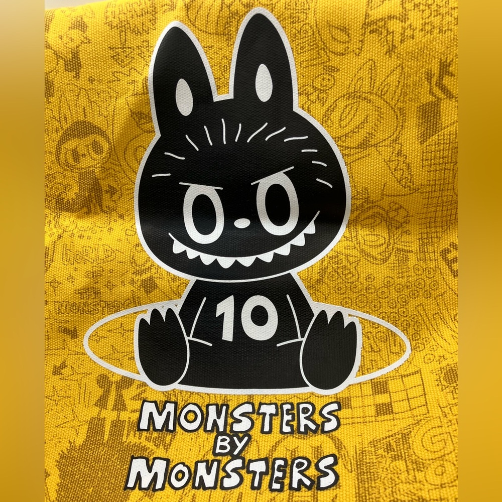 Limited Edition Labubu The Monsters 10th Anniversary Yellow Canvas Tote Bag - Picture 2 of 9